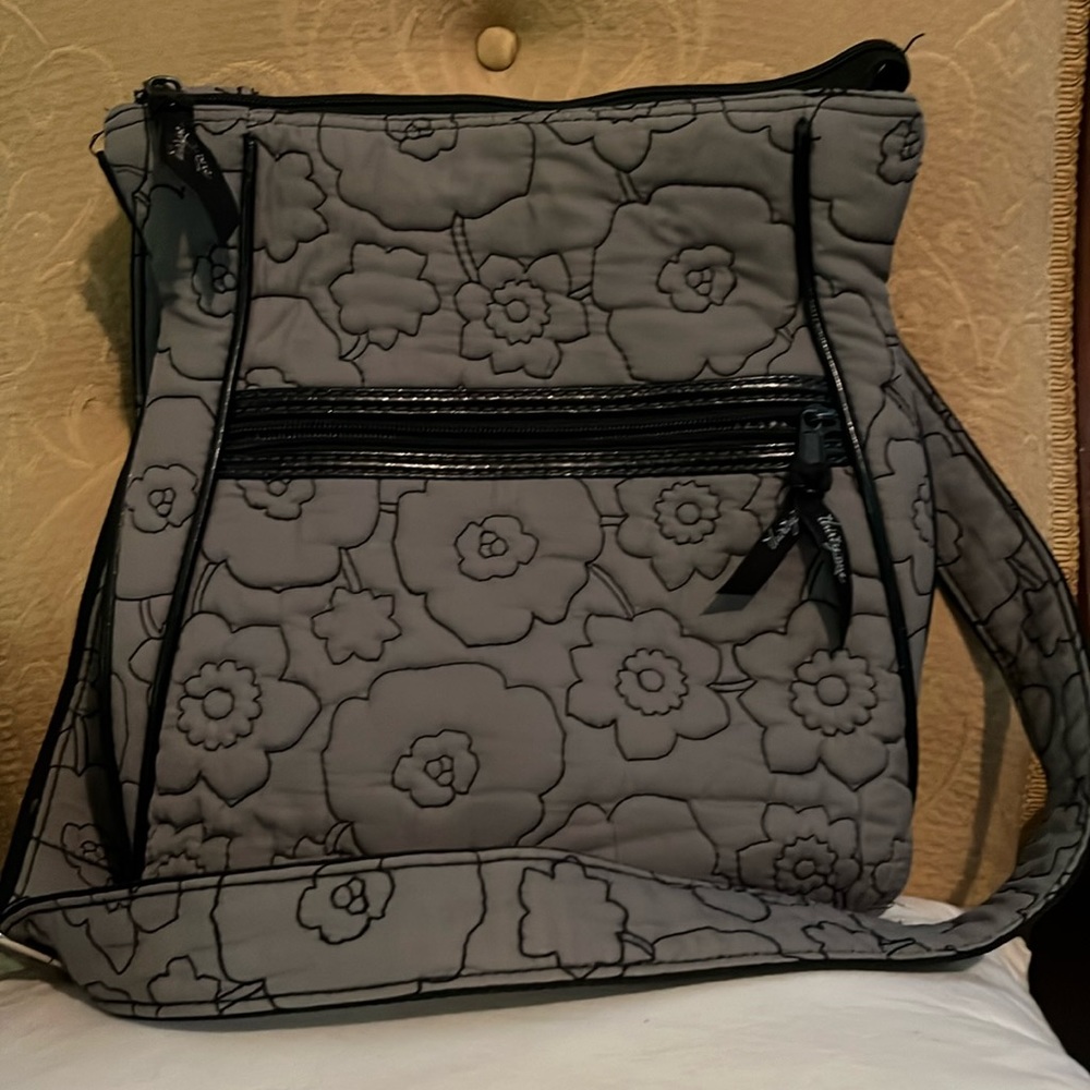 Thirty-One Crossbody Purse Gray with Black Stitching